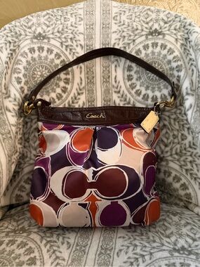 Coach Ashely Hand Drawn Scarf Signature Circle Print Shoulder Bag